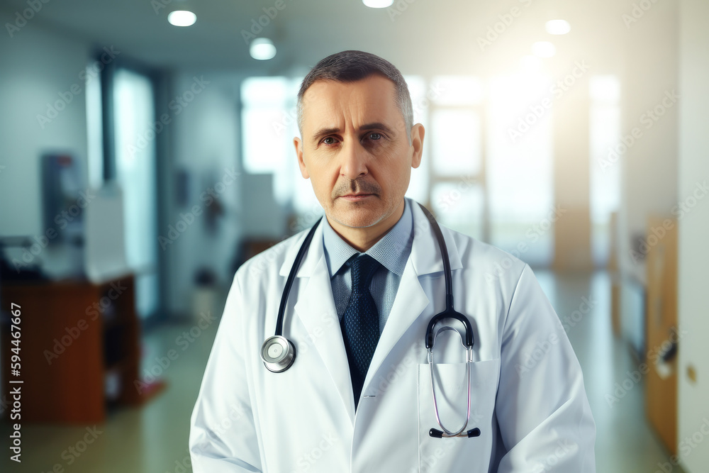 Portrait of a confident doctor with stethoscope at hospital, high quality generative ai Portrait of a confident doctor with stethoscope at hospital, high quality generative ai