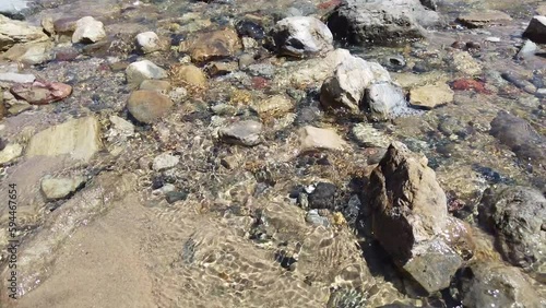 Running water over rocks in a shallow stream