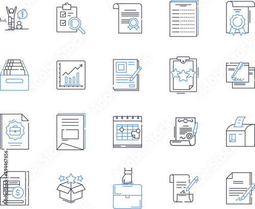 Filing system line icons collection. Organization, Efficiency, Alphabetical, Chronological, Categorize, Index, Label vector and linear illustration. Order,Systematic,Accessible outline signs set