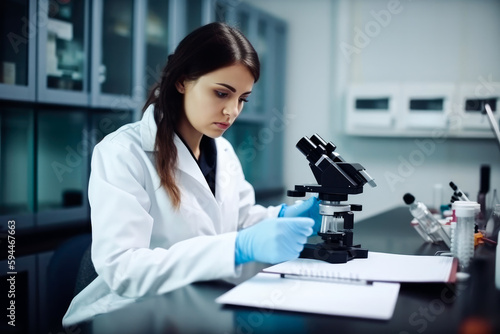 Female doctor doing analysis in a laboratory. High quality generative ai
