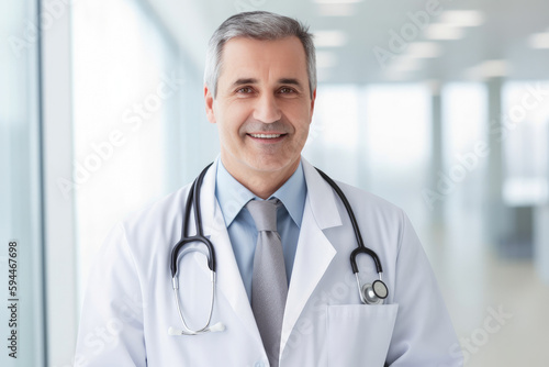Portrait of a confident smiling doctor at hospital, high quality generative ai