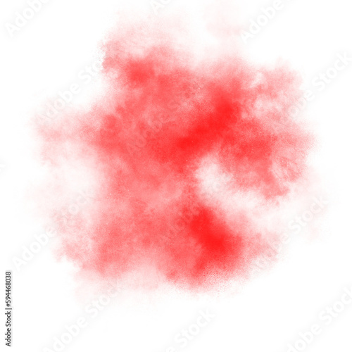 Red color powder explosion isolated on transparent background. Royalty high-quality free stock PNG image of Pink powder explosion. Colorful dust explode. Paint Holi, red dust particles splash