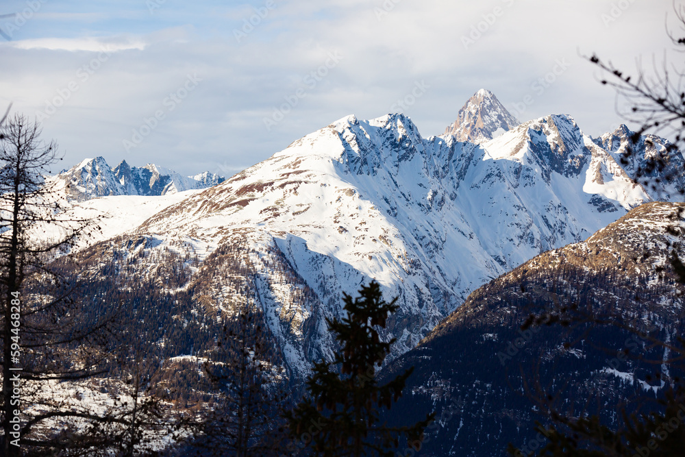 Majestic view of snowy Swiss Alps around Simplon Pass.