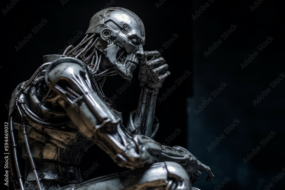 Metal ai robot think or calculate. AI generated, human enhanced Metal ai robot think or calculate. AI generated, human enhanced