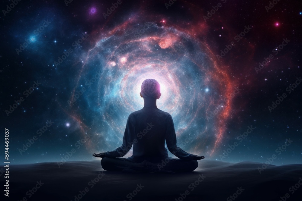 Silhouette of women in Lotus position on the abstract positive energy background . AI generated, human enhanced. Silhouette of women in Lotus position on the abstract positive energy background . AI generated, human enhanced.