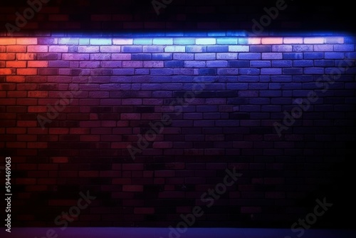 Brick wall background with neon light. AI generated  human enhanced.