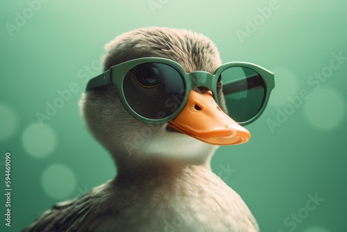 Funny cute duck in sunglasses with happy emotion. AI generated, human enhanced © top images
