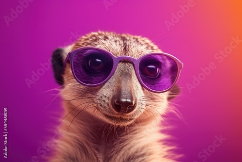 Funny cute meerkat in sunglasses with happy emotion. AI generated, human enhanced © top images