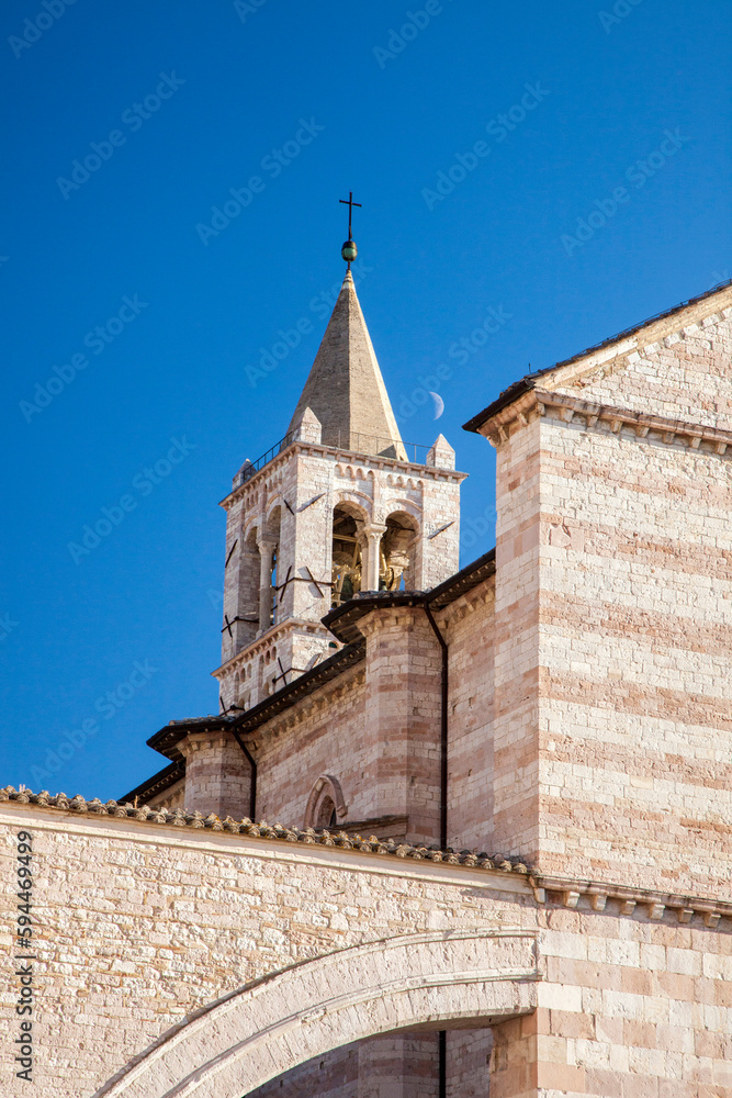 Italy, Umbria, Assisi. Bell tower of the Basilica di Santa Chiara.