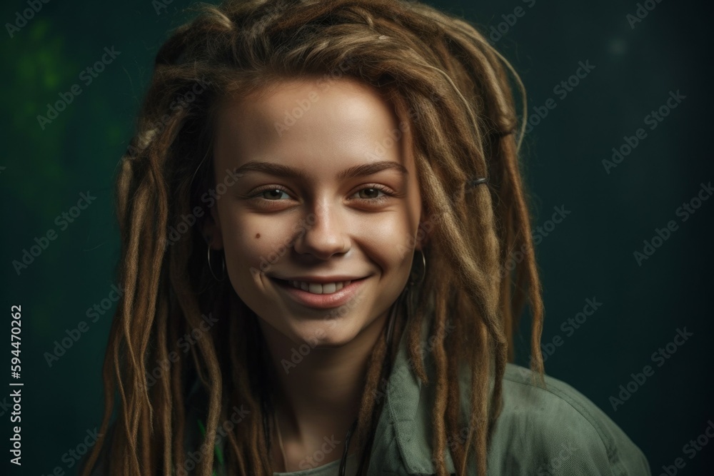 Portrait of a happy smiling pretty caucasian european woman with dreadlocks. AI generated, human enhanced Portrait of a happy smiling pretty caucasian european woman with dreadlocks. AI generated, human enhanced
