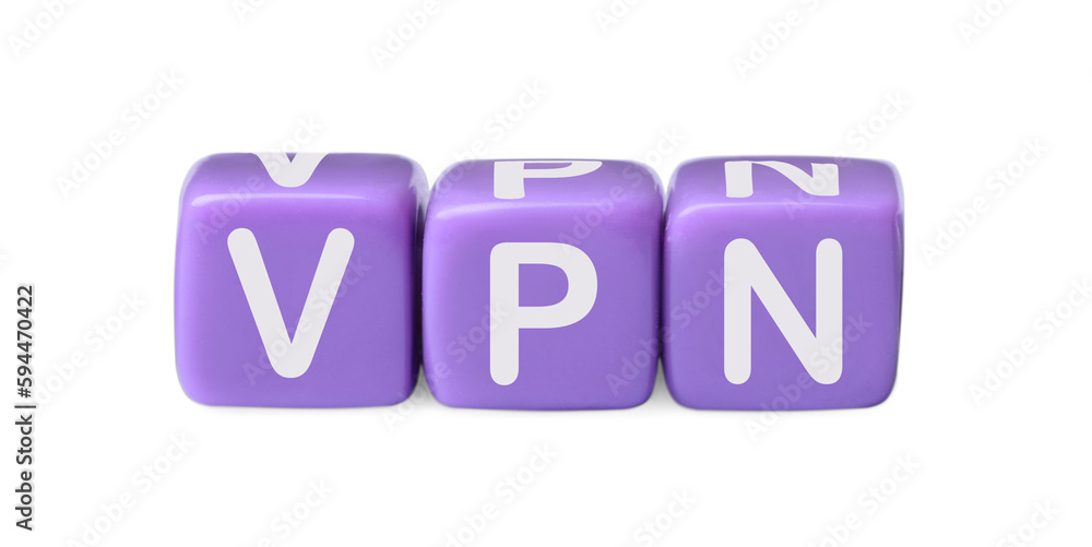 Lilac beads with acronym VPN on white background Lilac beads with acronym VPN on white background