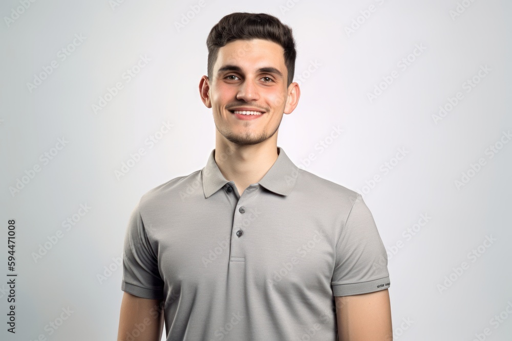 Group portrait photography of a satisfied man in his 20s wearing a sporty polo shirt against a white background. Generative AI Group portrait photography of a satisfied man in his 20s wearing a sporty polo shirt against a white background. Generative AI