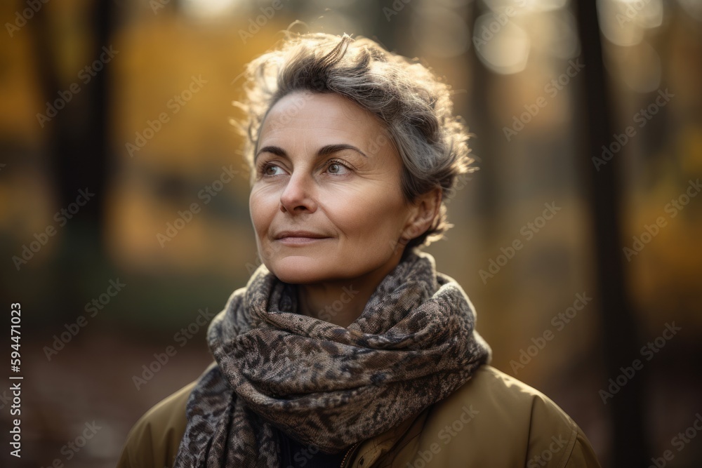 Portrait of a beautiful middle-aged woman in the autumn park Portrait of a beautiful middle-aged woman in the autumn park