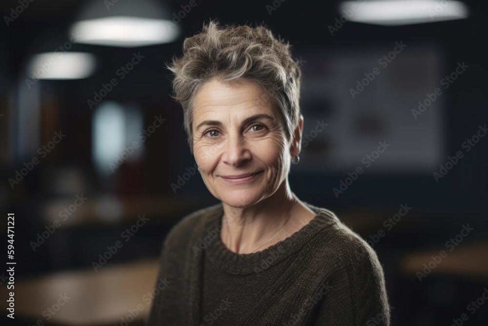 Portrait of smiling senior businesswoman standing in office looking at camera Portrait of smiling senior businesswoman standing in office looking at camera