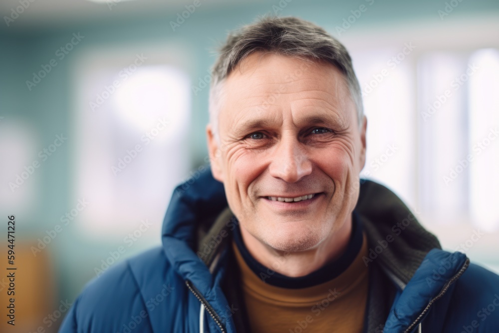 Portrait of smiling mature man in winter jacket looking at camera. Portrait of smiling mature man in winter jacket looking at camera.
