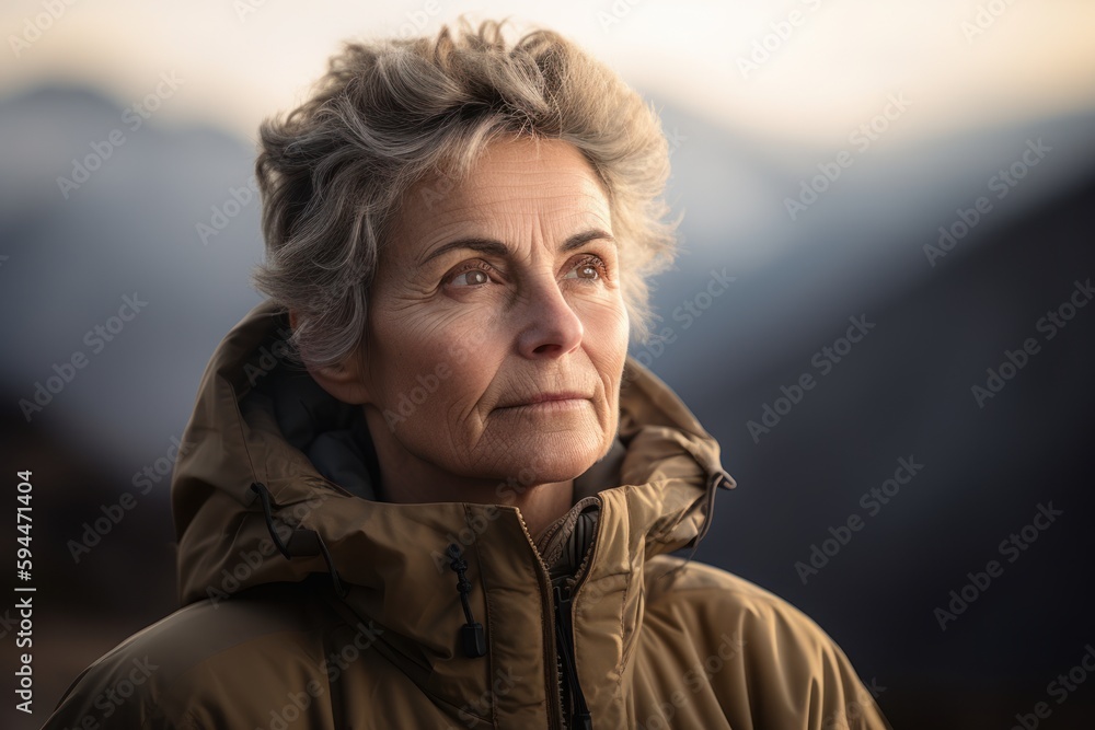 Portrait of a beautiful senior woman in a winter jacket looking away Portrait of a beautiful senior woman in a winter jacket looking away