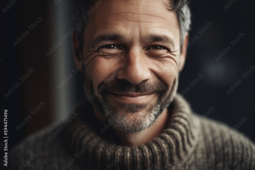 Portrait of a handsome middle-aged man in a sweater smiling Portrait of a handsome middle-aged man in a sweater smiling