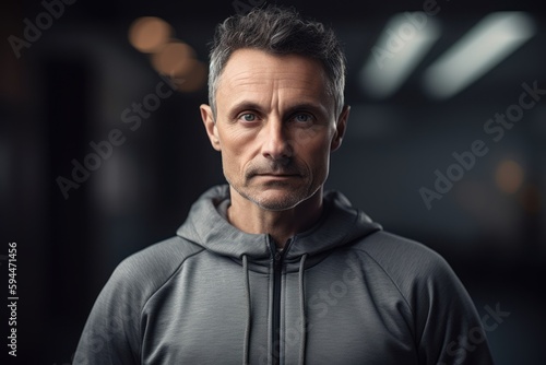 Portrait of mature man in sportswear looking at camera in gym © Robert MEYNER