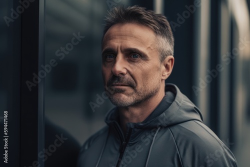 Portrait of handsome mature man in sportswear looking at camera outdoors