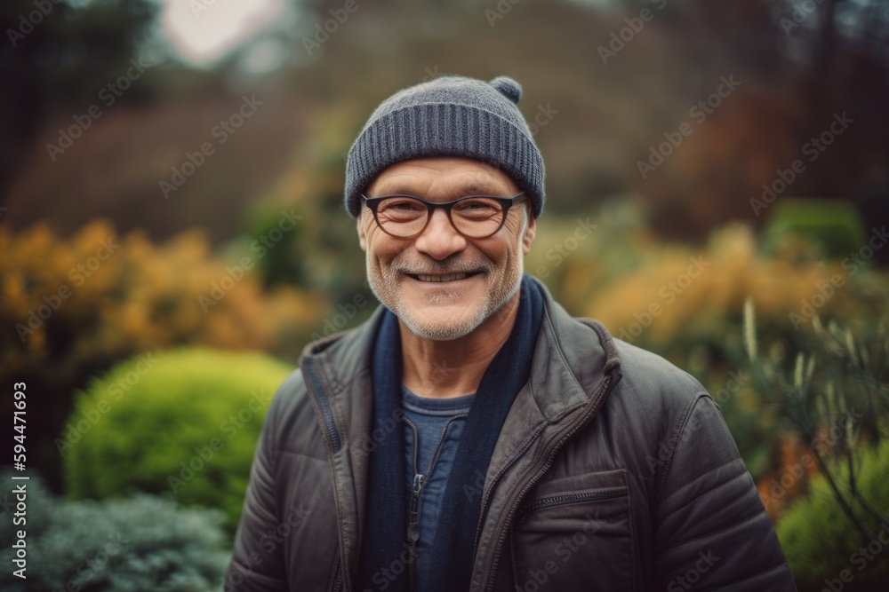 Portrait of a smiling senior man with eyeglasses in the garden
