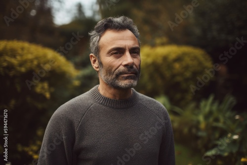 Portrait of a middle-aged man standing in the garden. © Robert MEYNER