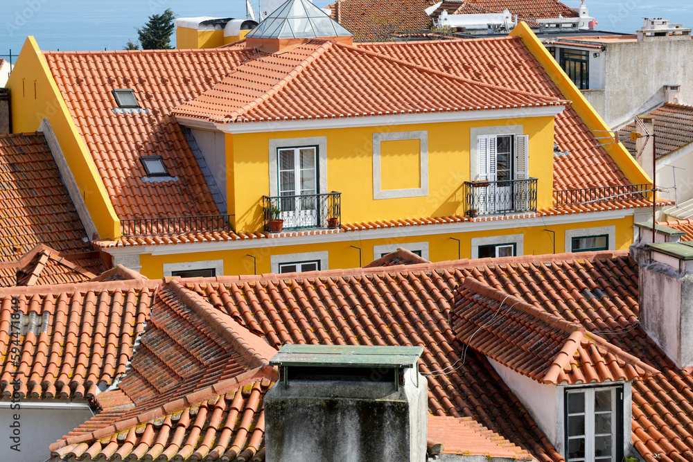 Lisbon, Portugal. View of beautiful Lisbon with its red tiled roofs.