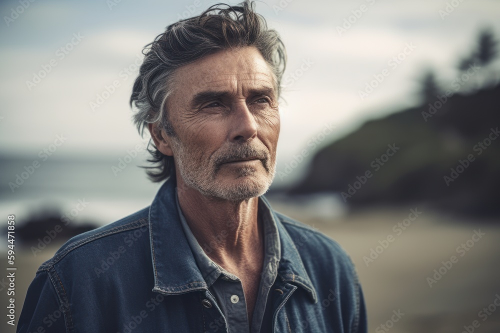 Portrait of a handsome senior man on the beach, wearing casual clothes. Portrait of a handsome senior man on the beach, wearing casual clothes.