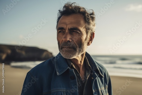 Portrait of a senior man standing on the beach looking at the camera