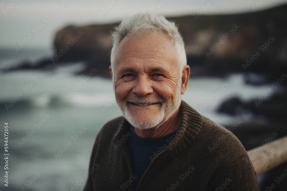Portrait of a smiling senior man standing in front of the sea Portrait of a smiling senior man standing in front of the sea