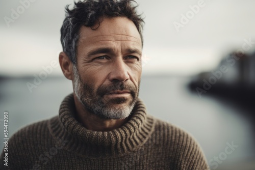 Portrait of a handsome middle-aged man in a knitted sweater