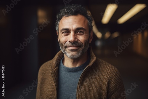 Portrait of handsome middle-aged man with beard looking at camera