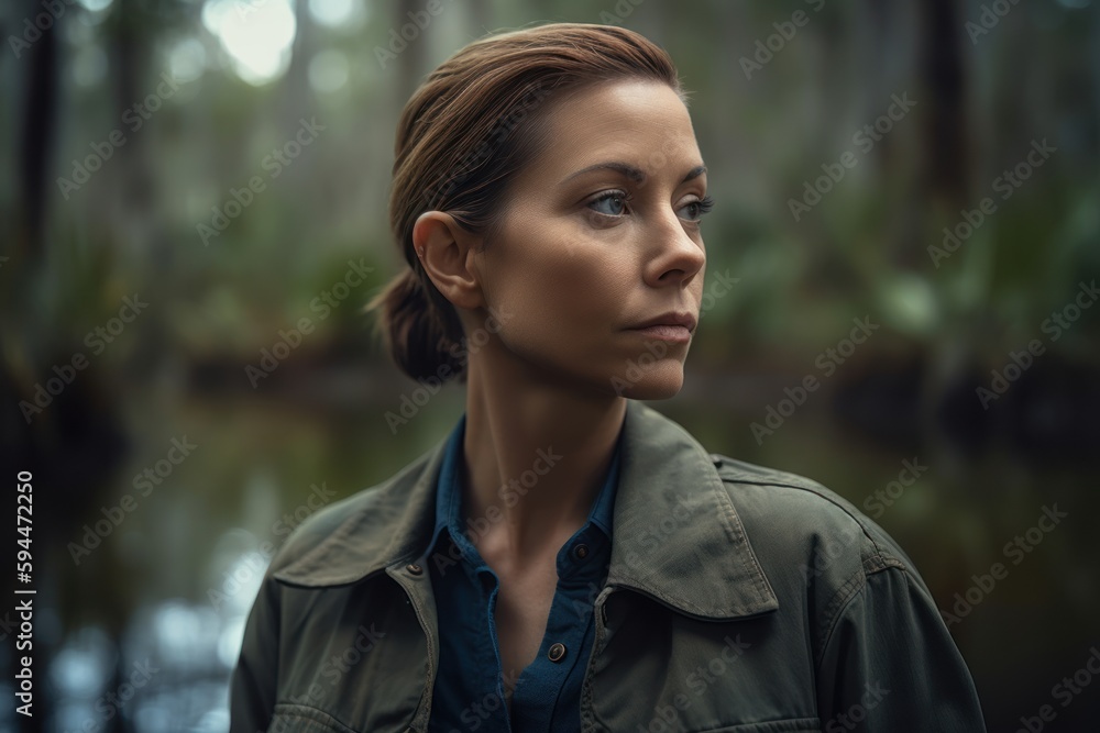 Portrait of beautiful young woman looking away while standing in rainforest