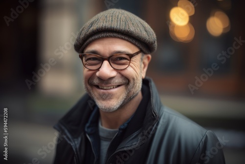 Portrait of a smiling mature man with eyeglasses in the city © Robert MEYNER