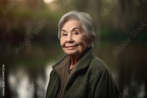 Portrait of beautiful senior asian woman in the park at sunset