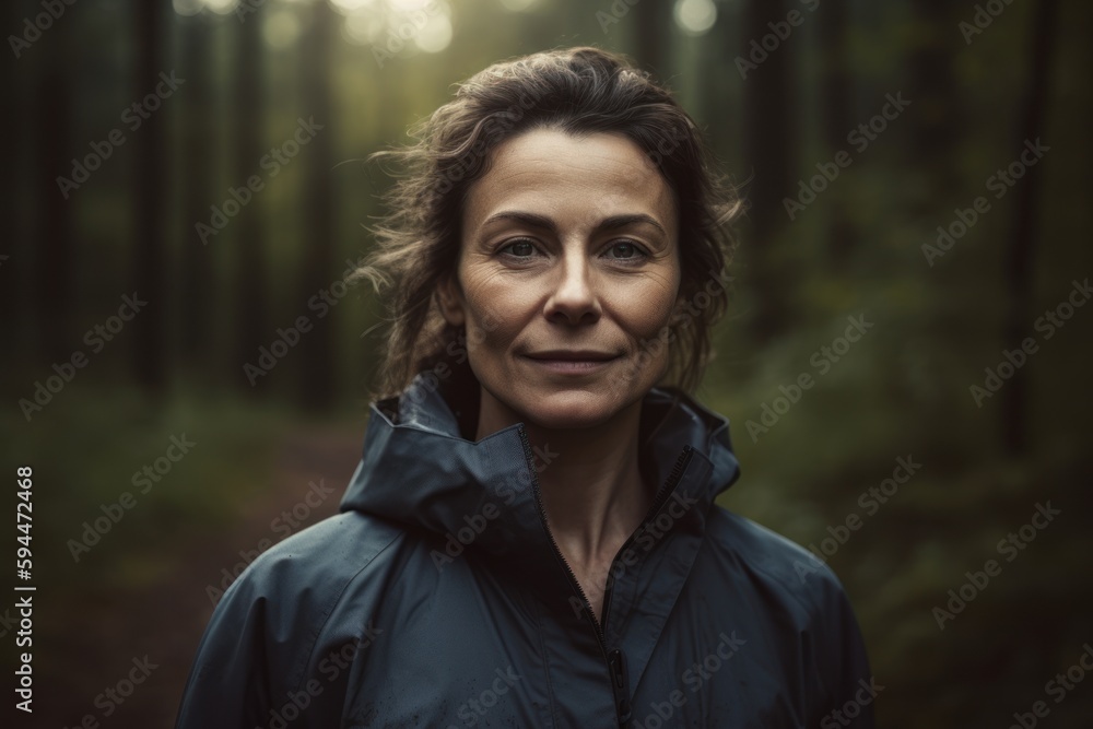 Portrait of a beautiful middle-aged woman in the forest. Portrait of a beautiful middle-aged woman in the forest.
