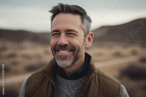 Portrait of a smiling mature man in the middle of the desert
