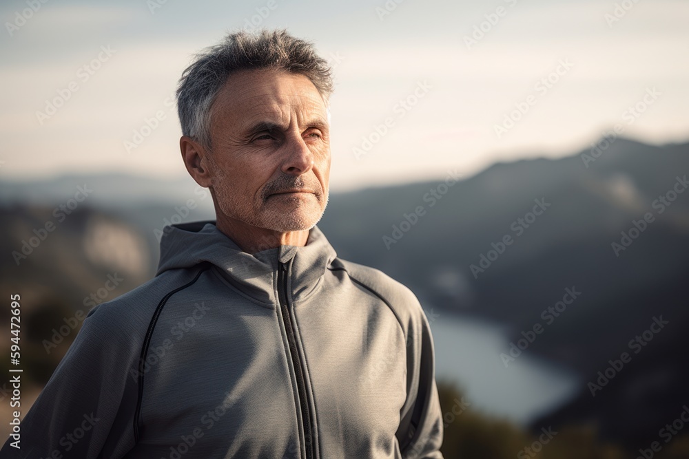 Portrait of a senior man standing outdoors in the mountains looking at the camera. Portrait of a senior man standing outdoors in the mountains looking at the camera.