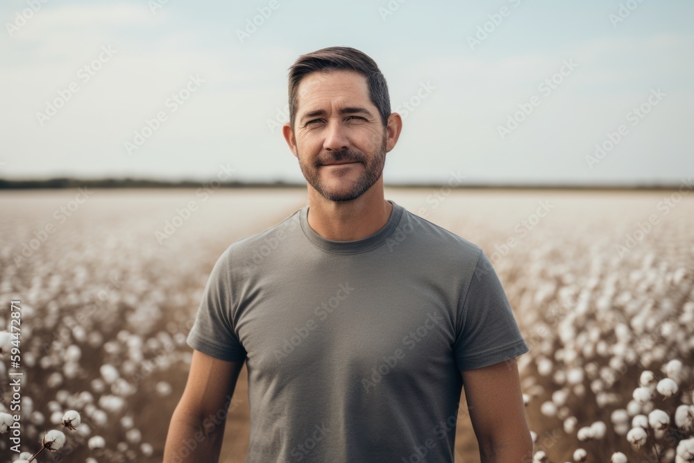 Handsome man standing in cotton field and looking at camera. Handsome man standing in cotton field and looking at camera.