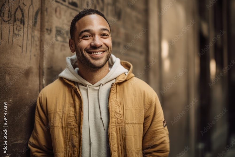 Portrait of a young handsome african american man smiling and looking at camera Portrait of a young handsome african american man smiling and looking at camera