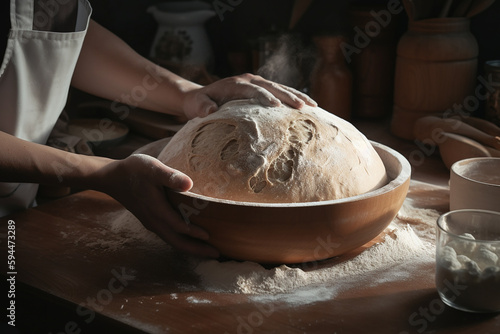 Making homemade bread, hands closeup. Generative AI