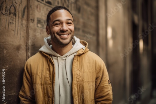 Portrait of a young handsome african american man smiling and looking at camera