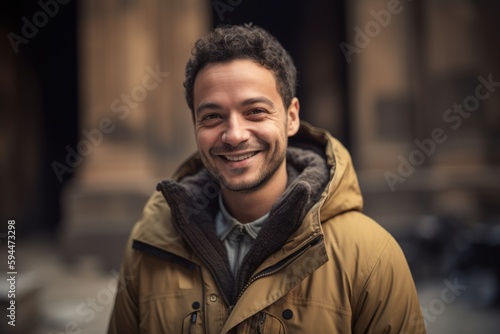 Portrait of a handsome young man smiling in the city. Men's fashion. © Robert MEYNER