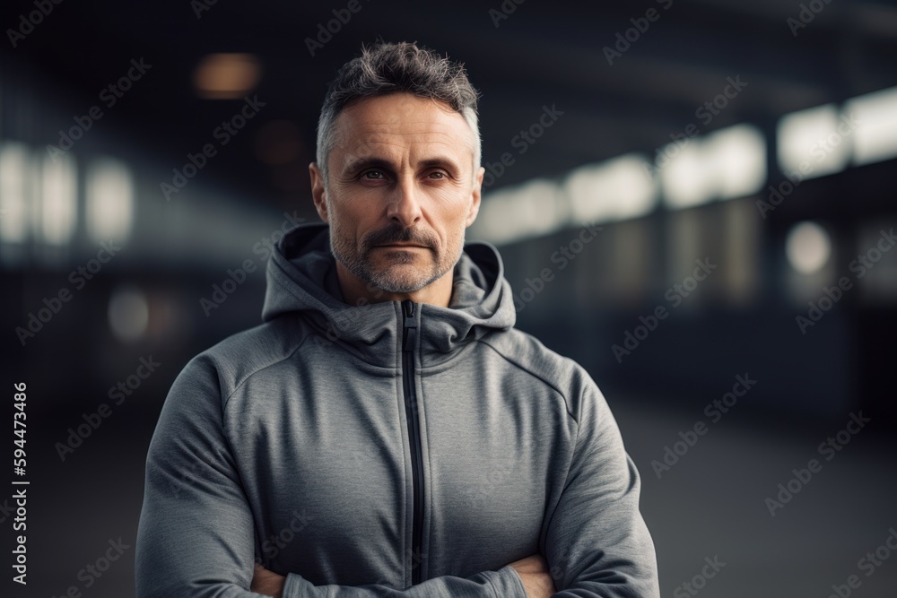 portrait of handsome middle aged man in sportswear looking at camera portrait of handsome middle aged man in sportswear looking at camera
