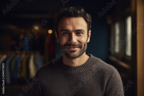 Portrait of handsome young man in casual clothes smiling at camera.