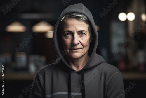 Portrait of a senior man in a hooded sweatshirt.