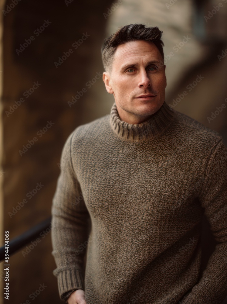 Portrait of a handsome man in a sweater on the background of stone walls Portrait of a handsome man in a sweater on the background of stone walls