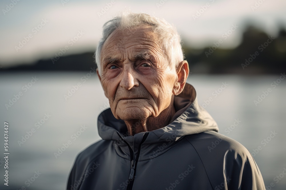 Portrait of an elderly man on a background of the river. Portrait of an elderly man on a background of the river.