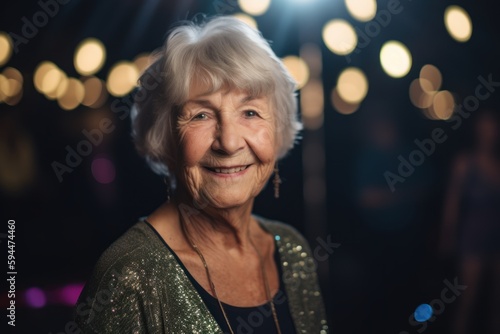 Portrait of a smiling elderly woman on a bokeh background