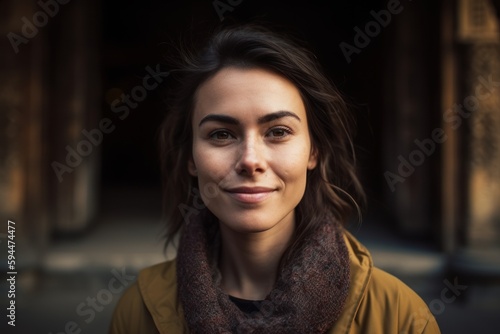 Portrait of a beautiful young woman with brown hair in the city © Robert MEYNER