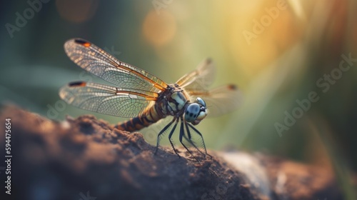 Beautiful nature scene dragonfly. Showing of eyes and wings detail. Generative AI. © Pro Hi-Res